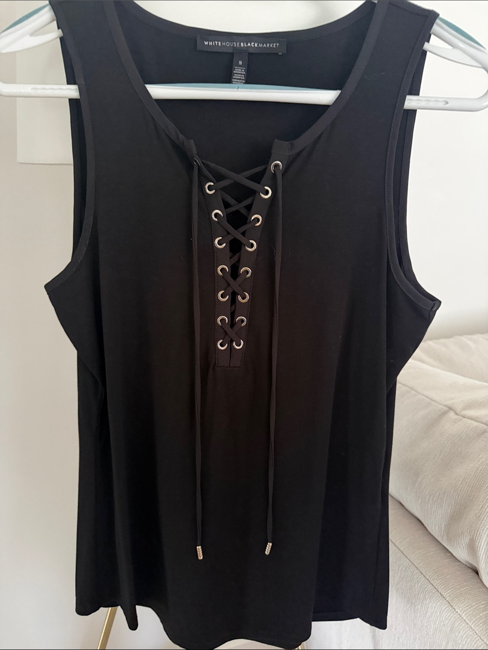 White House Black Market Black Lace-Up Front Tank
